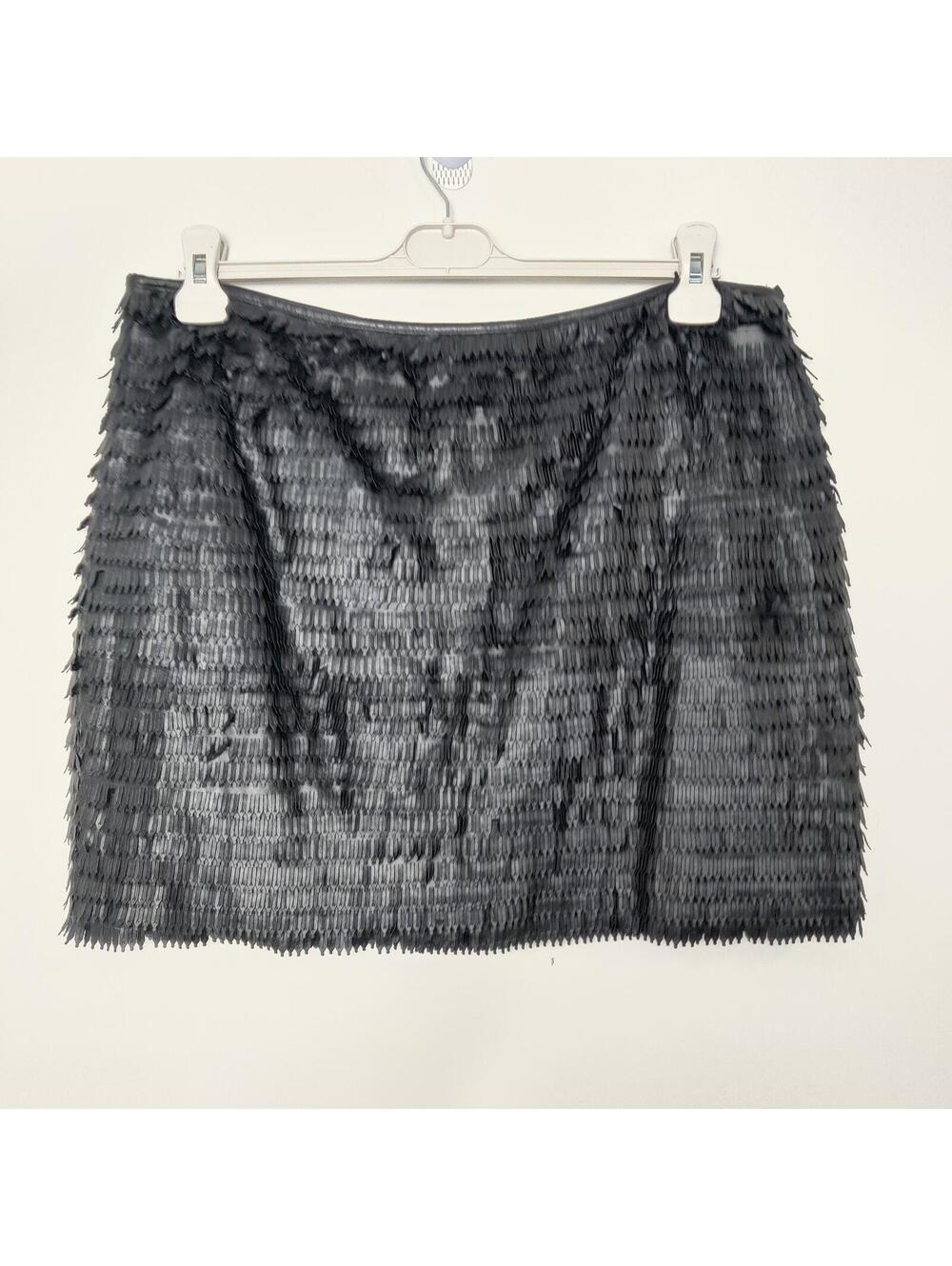 Max Studio Black Textured Faux Leather Mini Skirt Size XL Fringe Goth